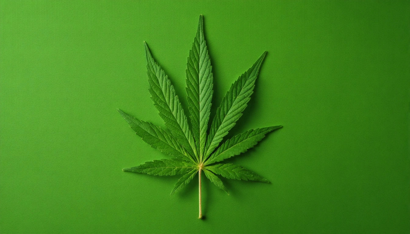 Green leaf with serrated edges on a matching green background