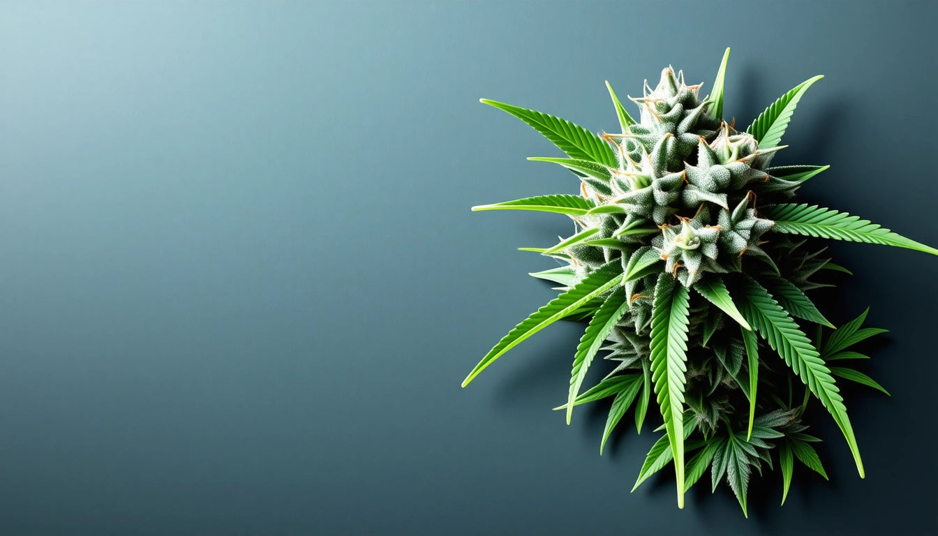 Green spiky plant with long leaves against a smooth gray background