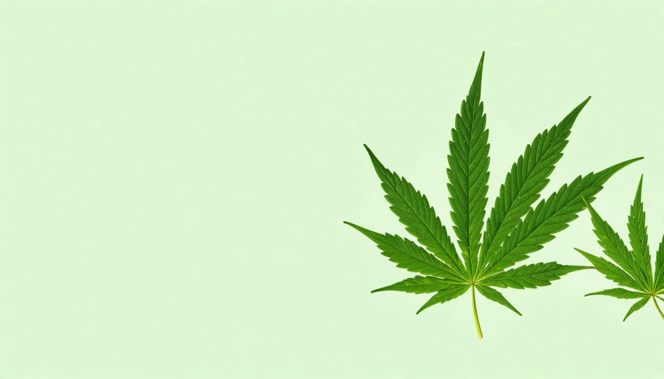 Two green, serrated leaves on a light green background, one large and one smaller