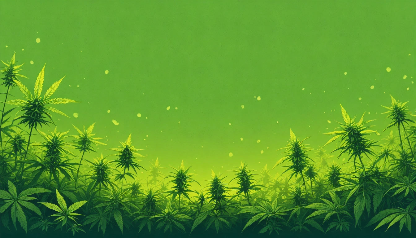 Green plants with pointed leaves against a gradient green background, with small light spots scattered throughout