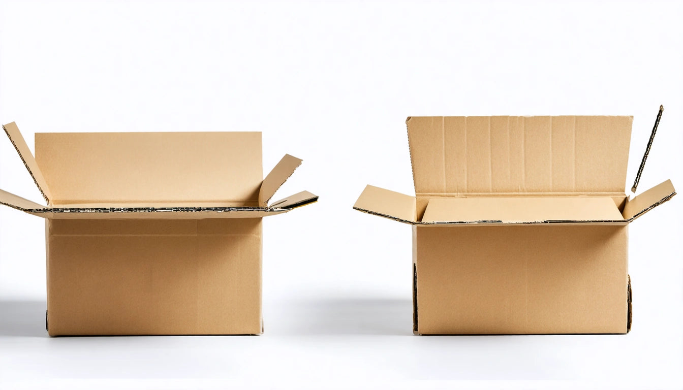 Two open cardboard boxes side by side on a white background