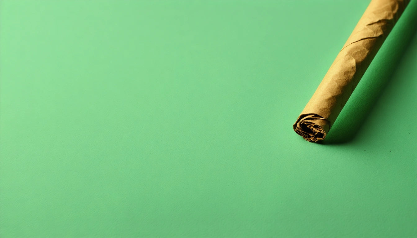Brown rolled paper on a bright green background, positioned in the upper right corner