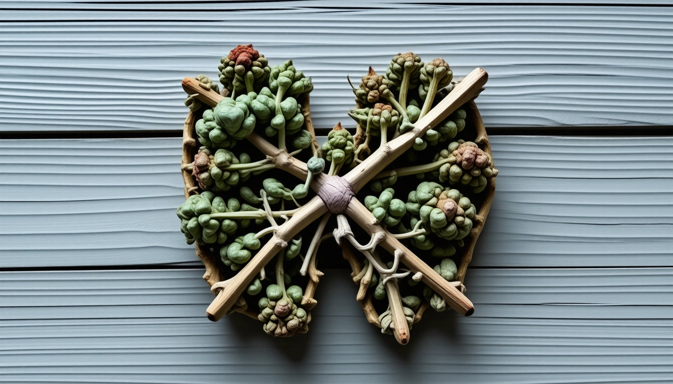 Green succulents with bulbous shapes tied with twine on a textured wooden surface