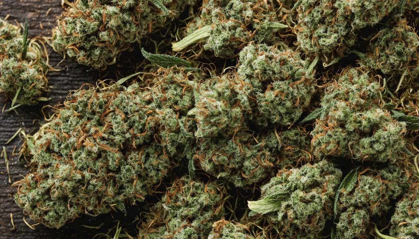 Dense clusters of green and brown plant buds with fine, wiry hairs and small leaves scattered throughout