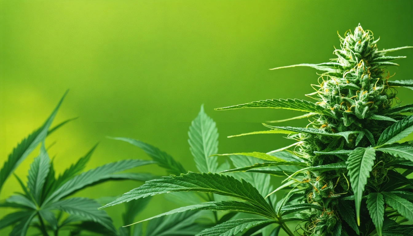 Green plant with pointed leaves and dense, spiky cluster against a vibrant green background