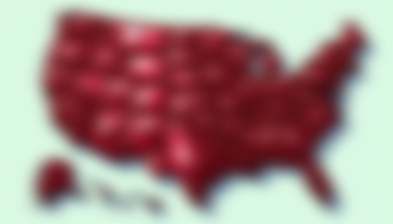Blurry red shape resembling a map on a light green background