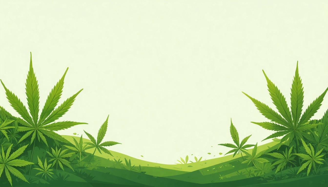 Green cannabis leaves on both sides with a light green gradient background