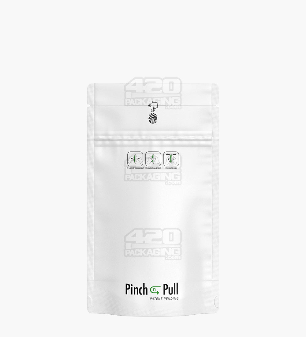 Child Resistant & Tamper Evident | Pinch N Pull Matte White PCR Mylar Bags | 4in x 7in - 7g - 250 Count