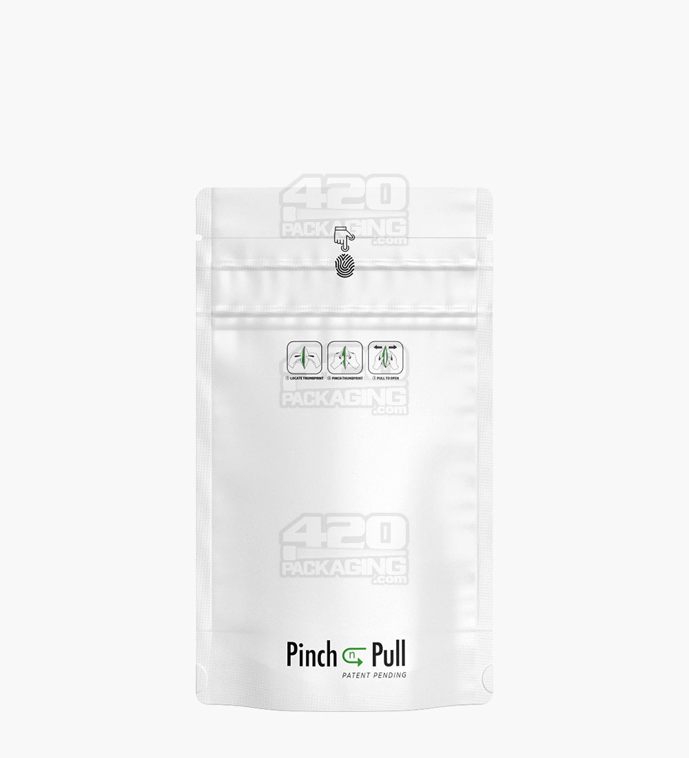 Child Resistant & Tamper Evident | Pinch N Pull Matte White PCR Mylar Bags | 4in x 7in - 7g - 250 Count