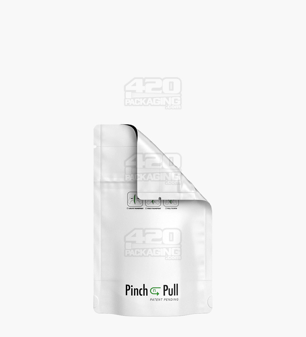 Child Resistant & Tamper Evident | Pinch N Pull Matte White PCR Mylar Bags | 3.6in x 5.8in - 3.5g - 250 Count