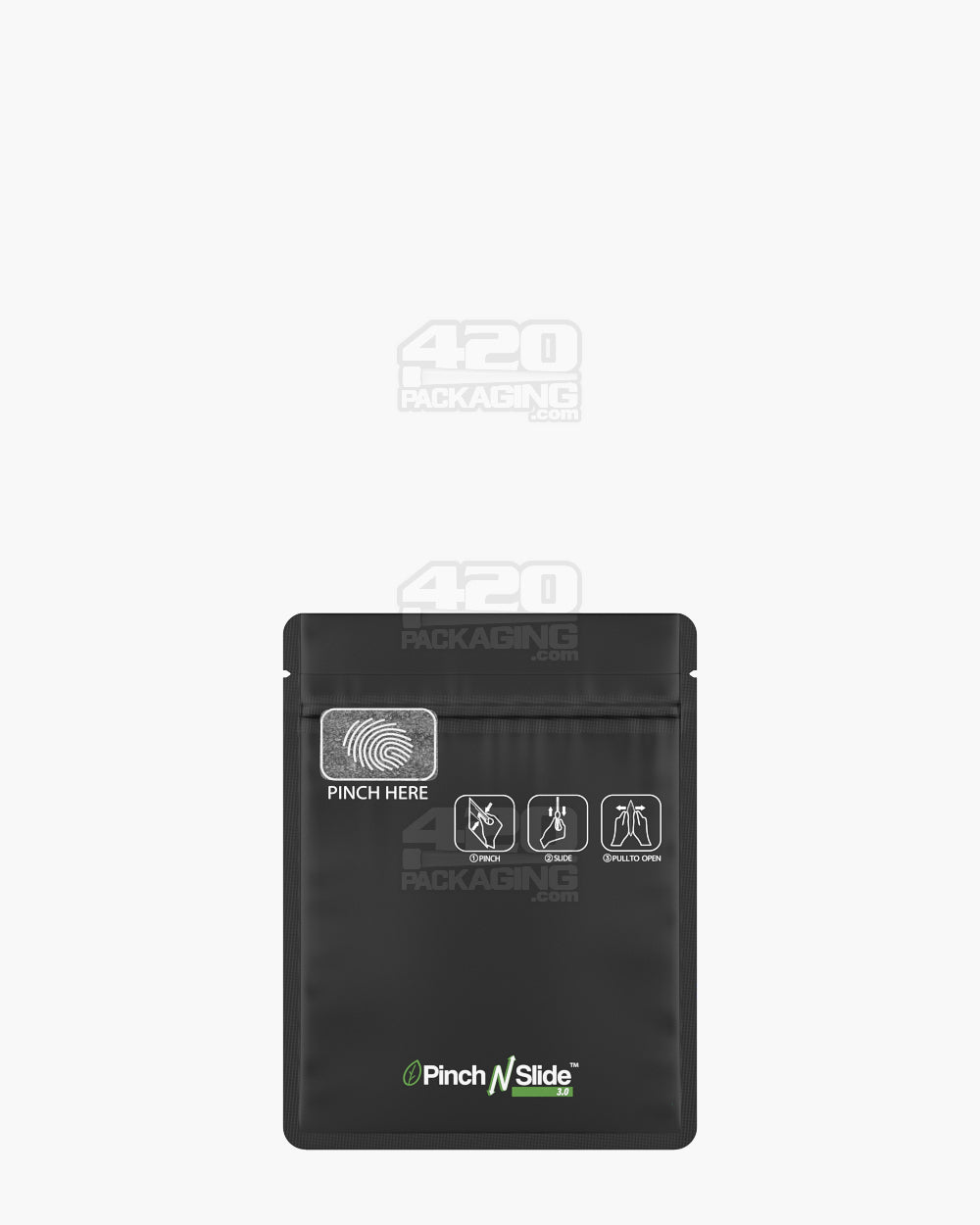 Child Resistant & Tamper Evident Pinch N Slide 3.0 Matte Black PCR Mylar Bags | 3.4in x 4.4in - 1g | Sample