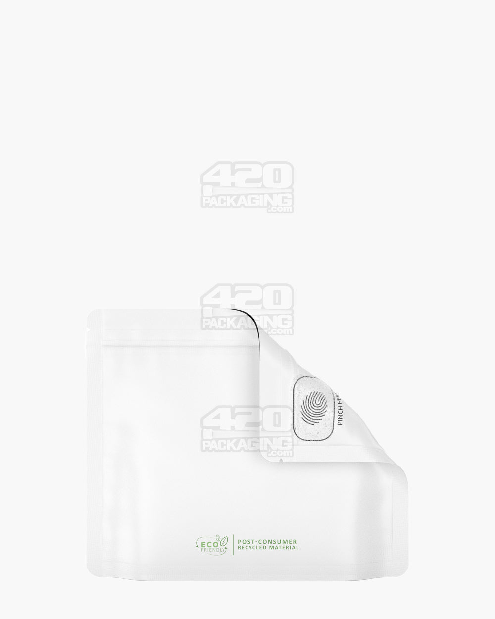 Matte-White 8" x 6.7" PCR Mylar Pinch N Slide 3.0 Child Resistant & Tamper Evident Exit Bags (28 grams) 250/Box - 4