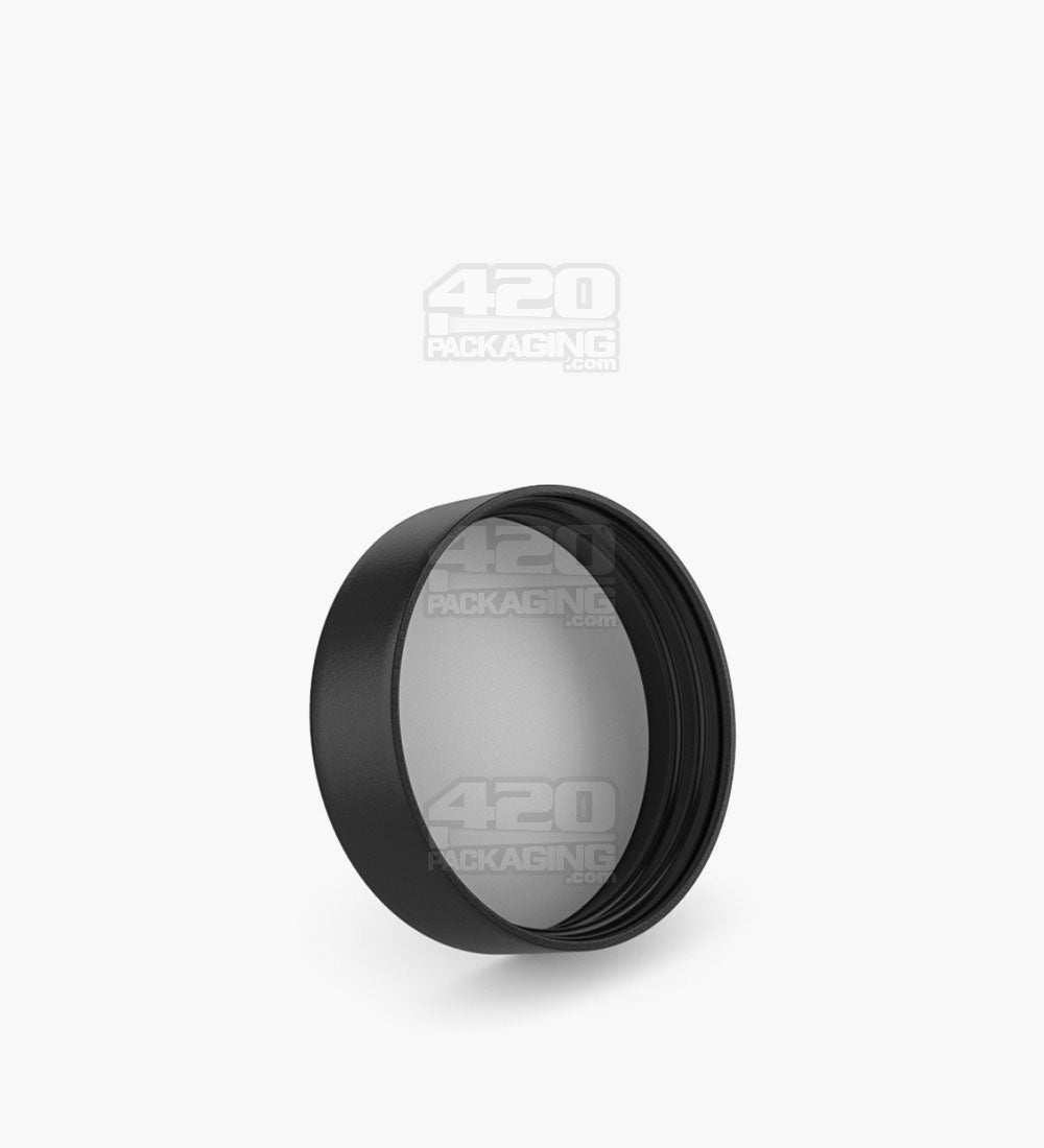 Child Resistant | Smooth Push Down & Turn Plastic PCR Caps w/ Text & Foam Liner | 50mm - Matte Black - 100 Count