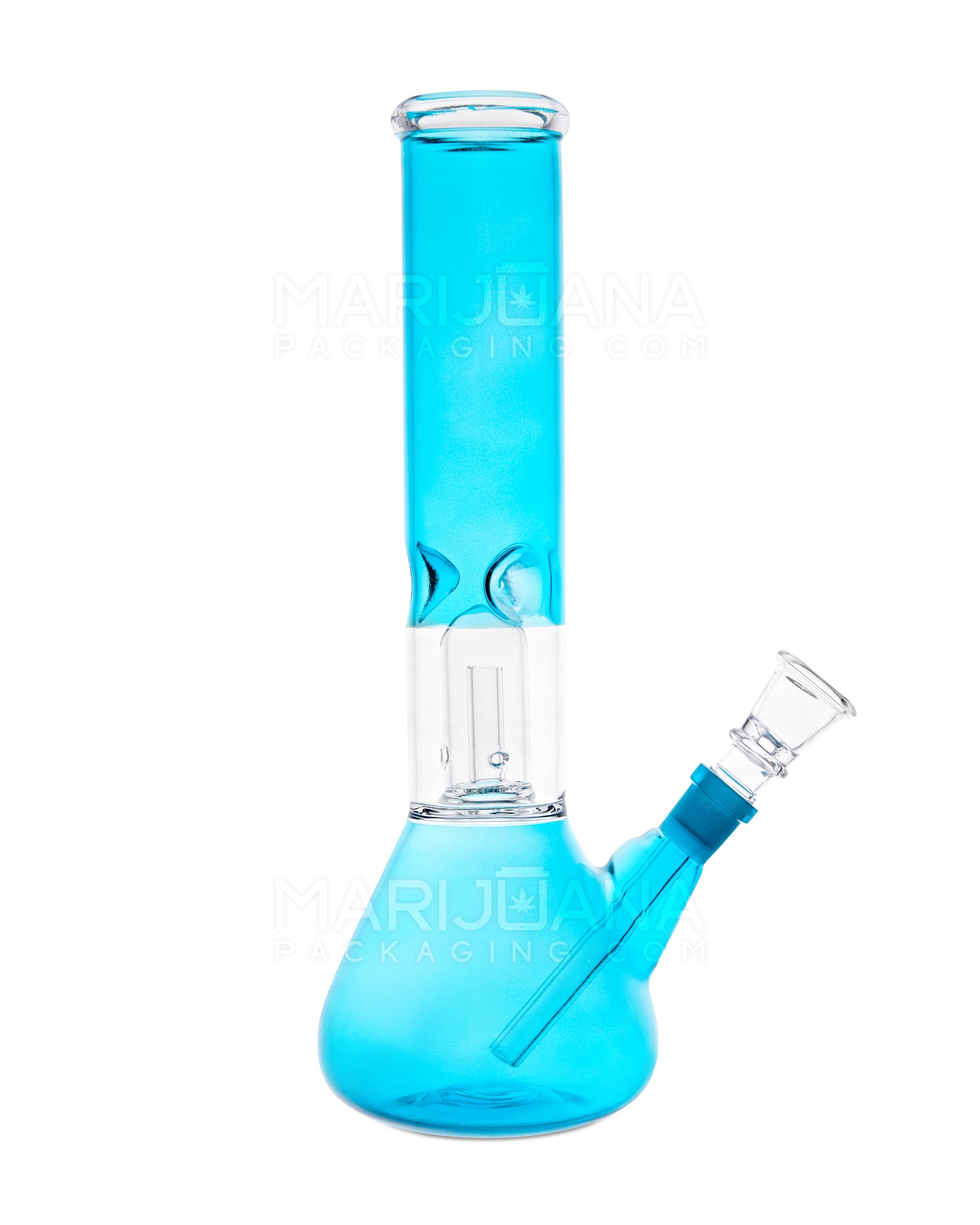 Straight Neck Showerhead Perc Glass Beaker Water Pipe w/ Ice Catcher | 10in Tall - 14mm Bowl - Blue