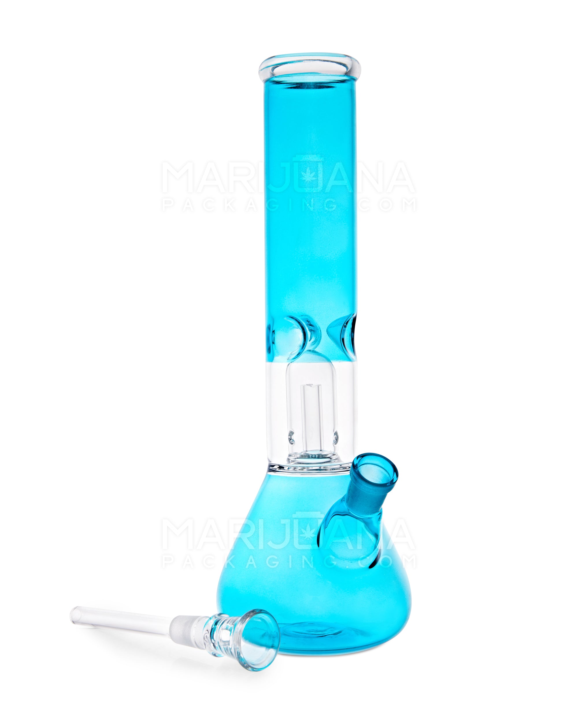 Straight Neck Showerhead Perc Glass Beaker Water Pipe w/ Ice Catcher | 10in Tall - 14mm Bowl - Blue