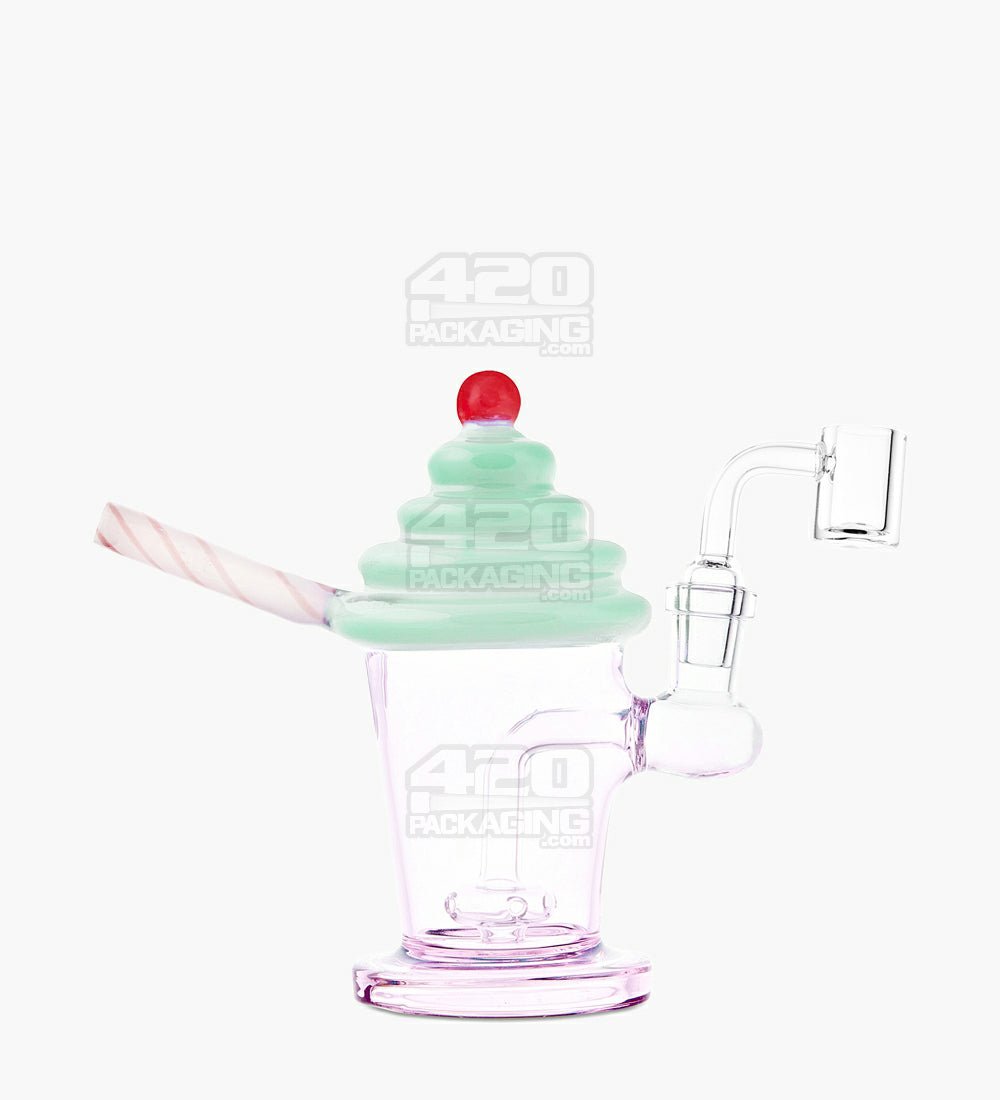 Bent Neck Ice Cream Shake Glass Mini Water Pipe | 6in Tall - 14mm Bowl - Green - 1