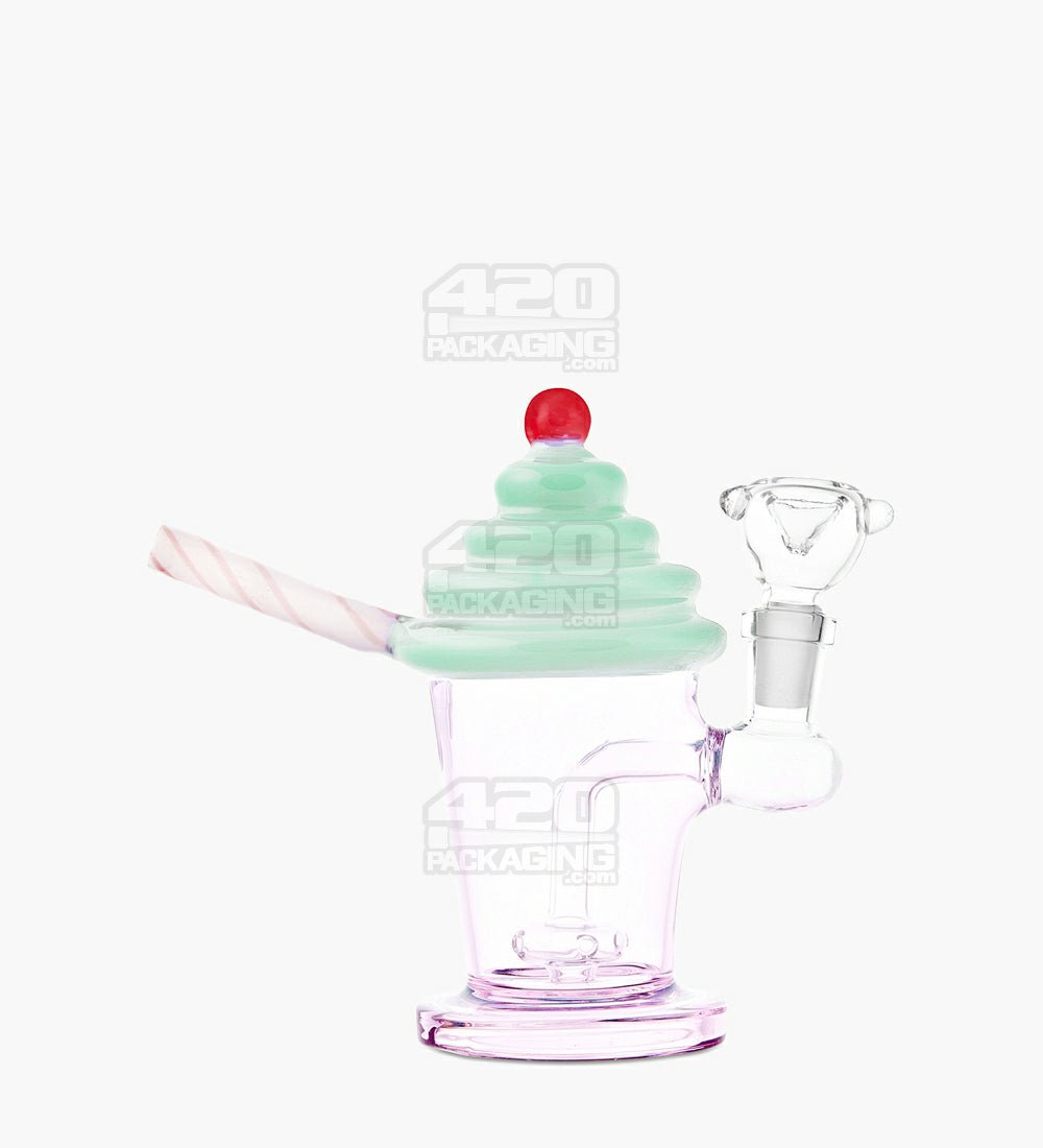 Bent Neck Ice Cream Shake Glass Mini Water Pipe | 6in Tall - 14mm Bowl - Green - 2