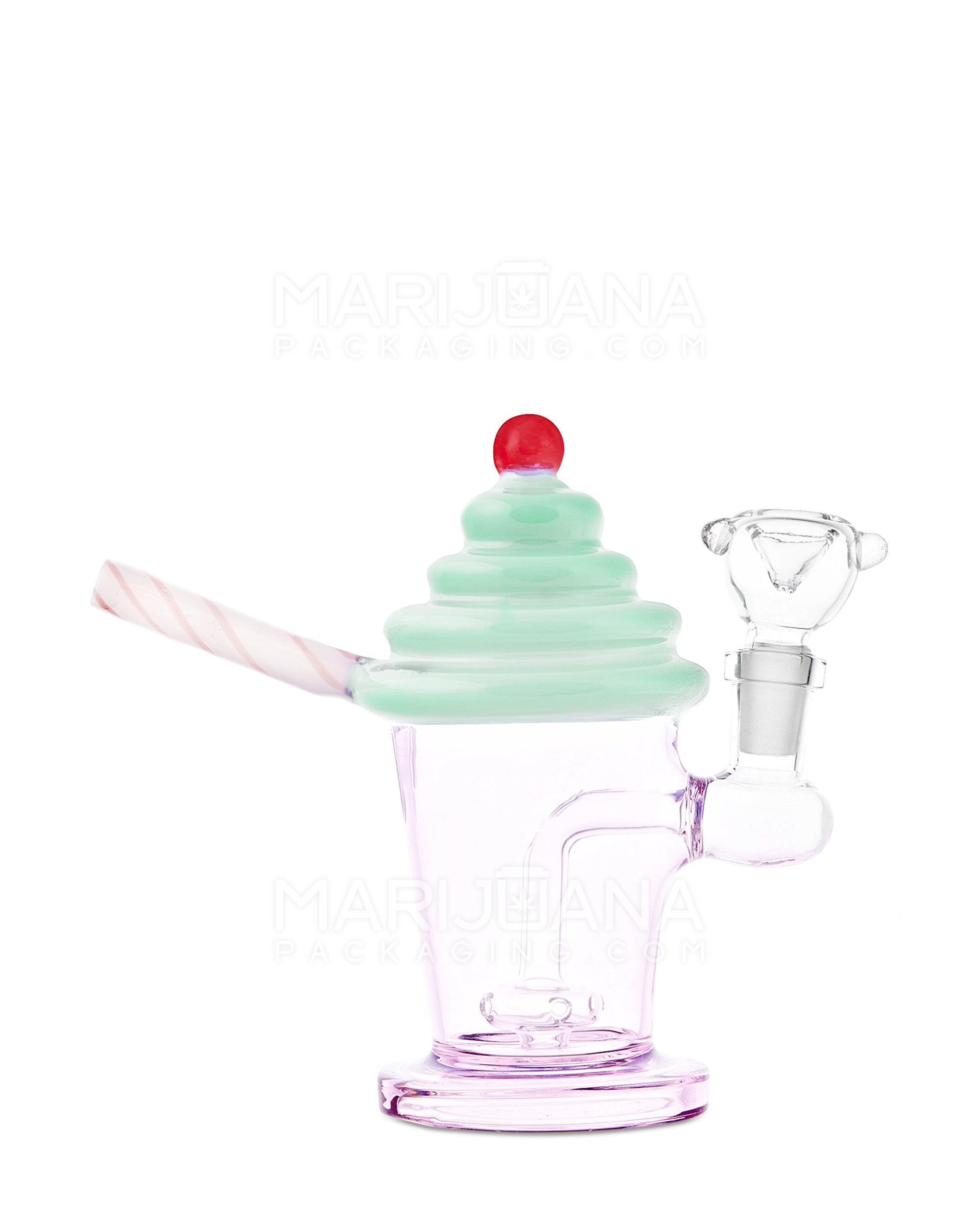 Bent Neck Ice Cream Shake Glass Mini Water Pipe | 6in Tall - 14mm Bowl - Green