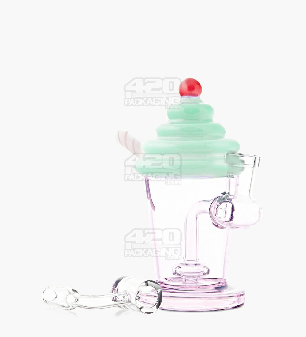 Bent Neck Ice Cream Shake Glass Mini Water Pipe | 6in Tall - 14mm Bowl - Green - 3