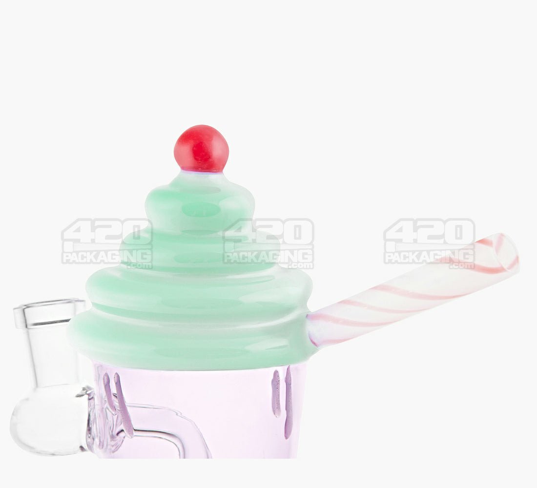Bent Neck Ice Cream Shake Glass Mini Water Pipe | 6in Tall - 14mm Bowl - Green - 5