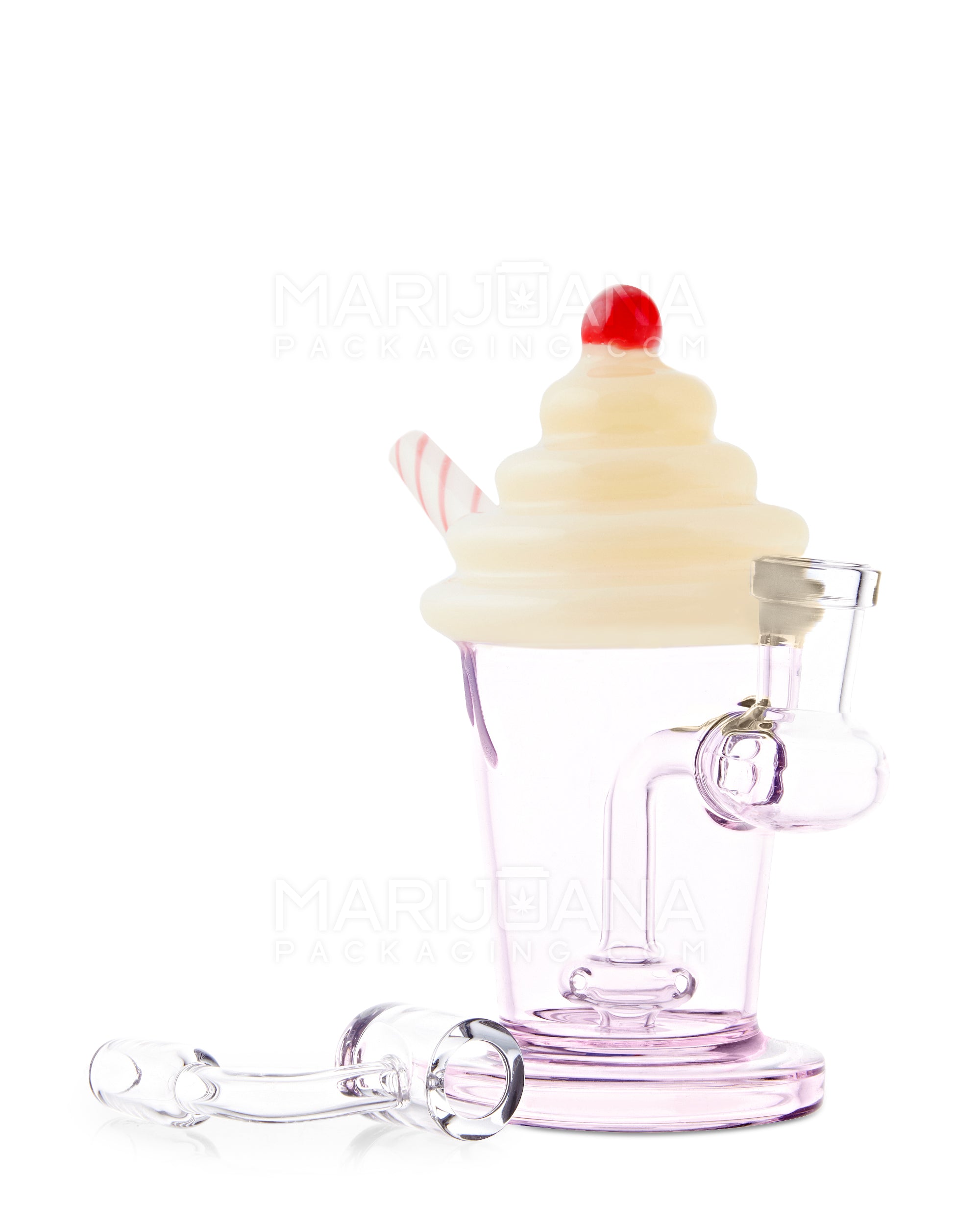 Bent Neck Ice Cream Shake Glass Mini Water Pipe | 6in Tall - 14mm Bowl - Yellow