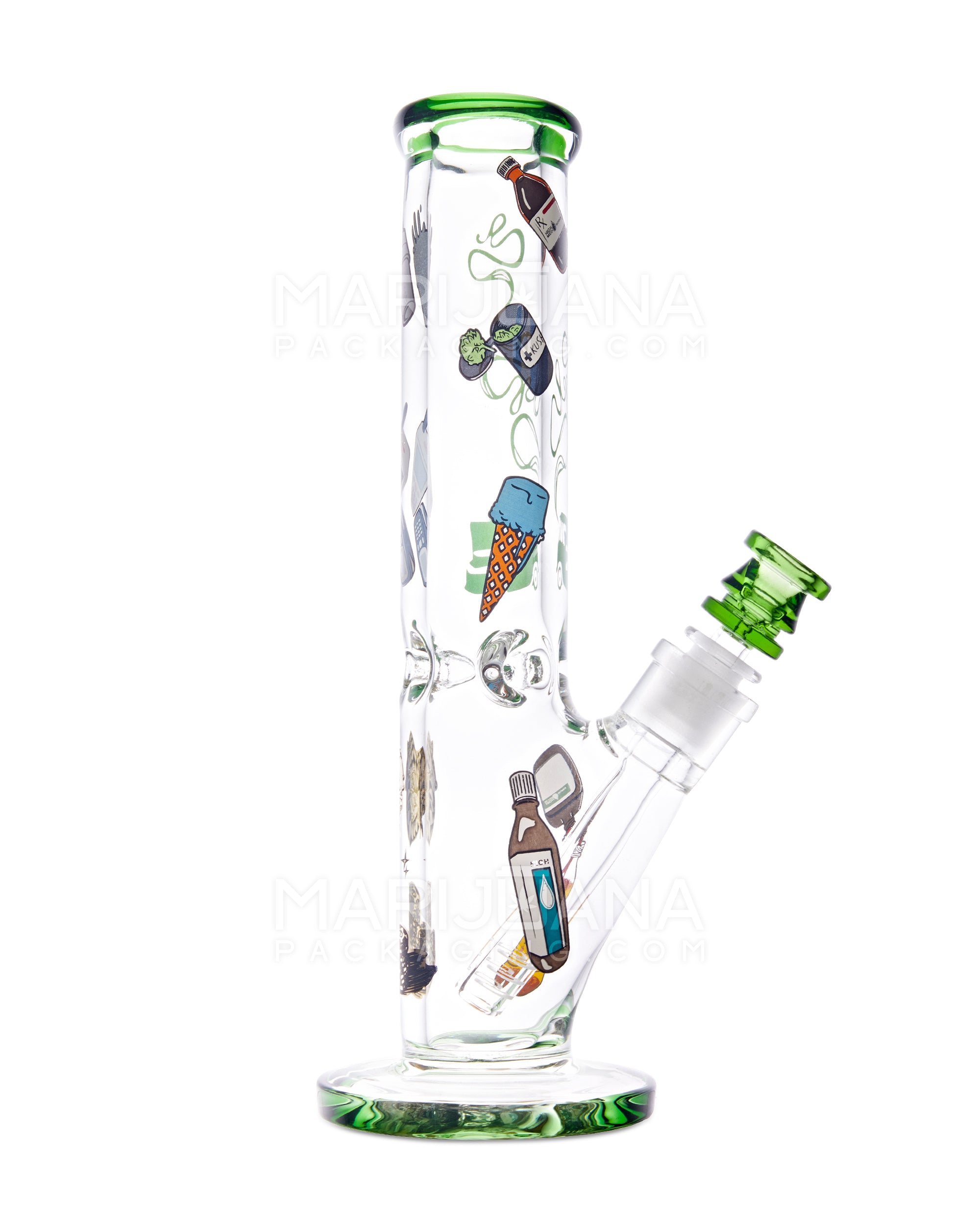 USA Glass | Straight Heavy Glass Water Pipe w/ Decals | 12in Tall - 18mm Bowl - Green