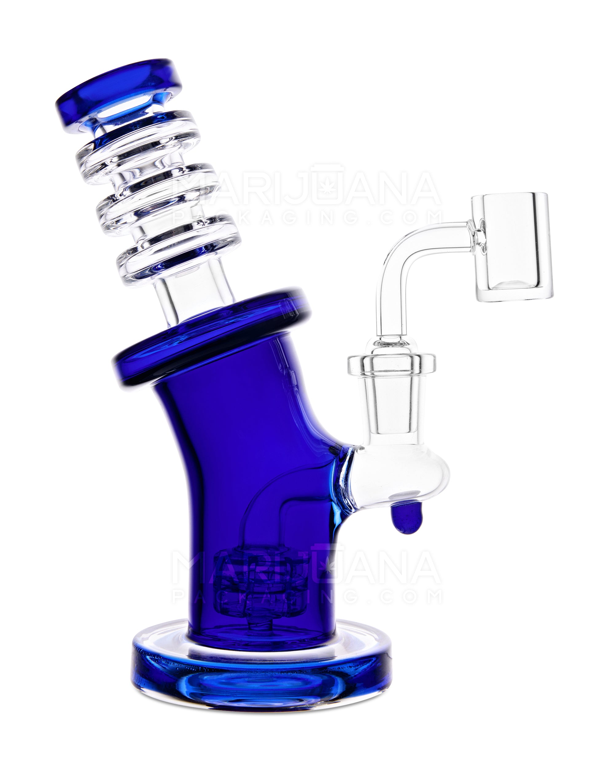 Bent Neck Ringed Triple Glass Water Pipe w/ Thick Base | 6.5in Tall - 14mm Bowl - Blue - 2