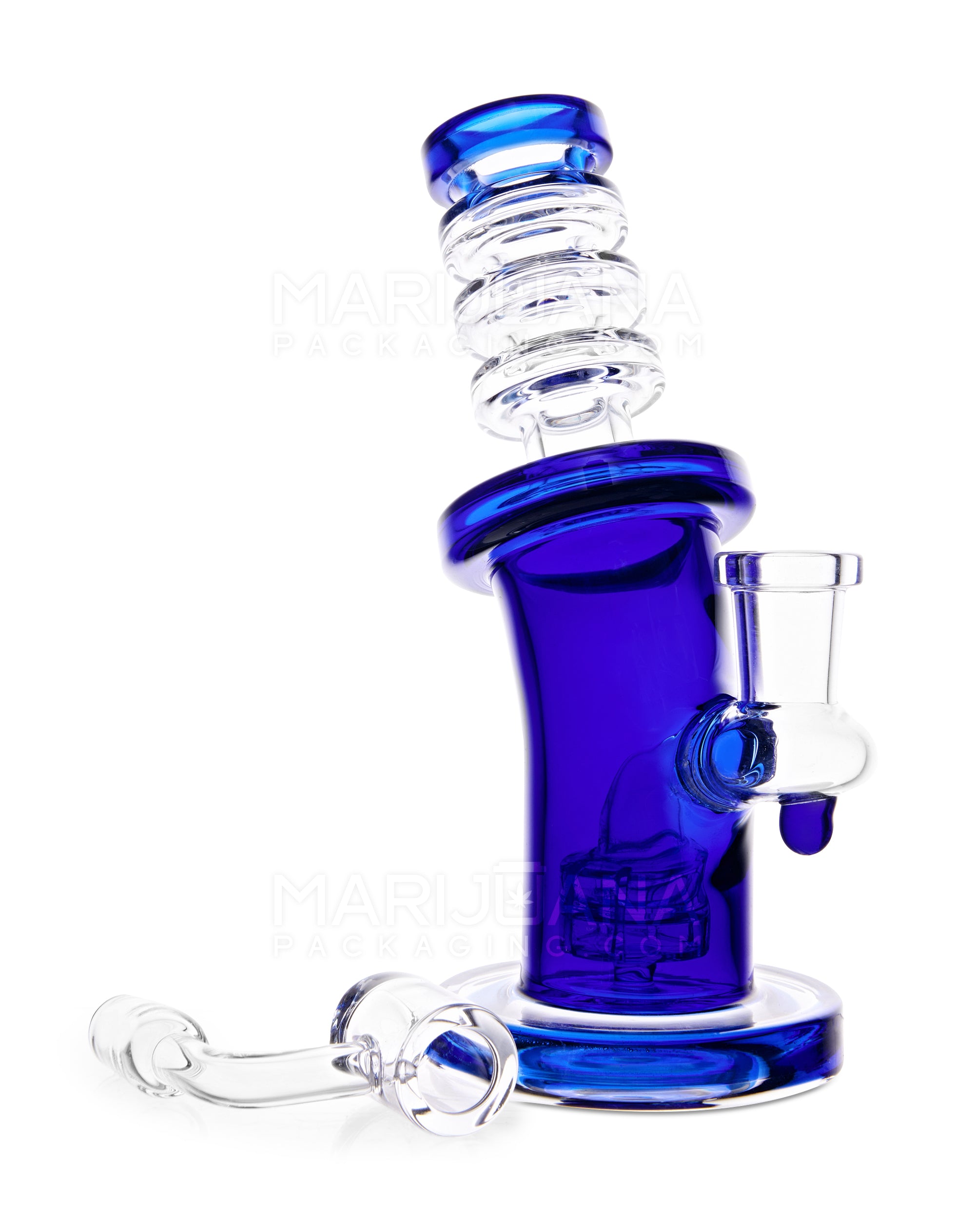 Bent Neck Ringed Triple Glass Water Pipe w/ Thick Base | 6.5in Tall - 14mm Bowl - Blue - 4