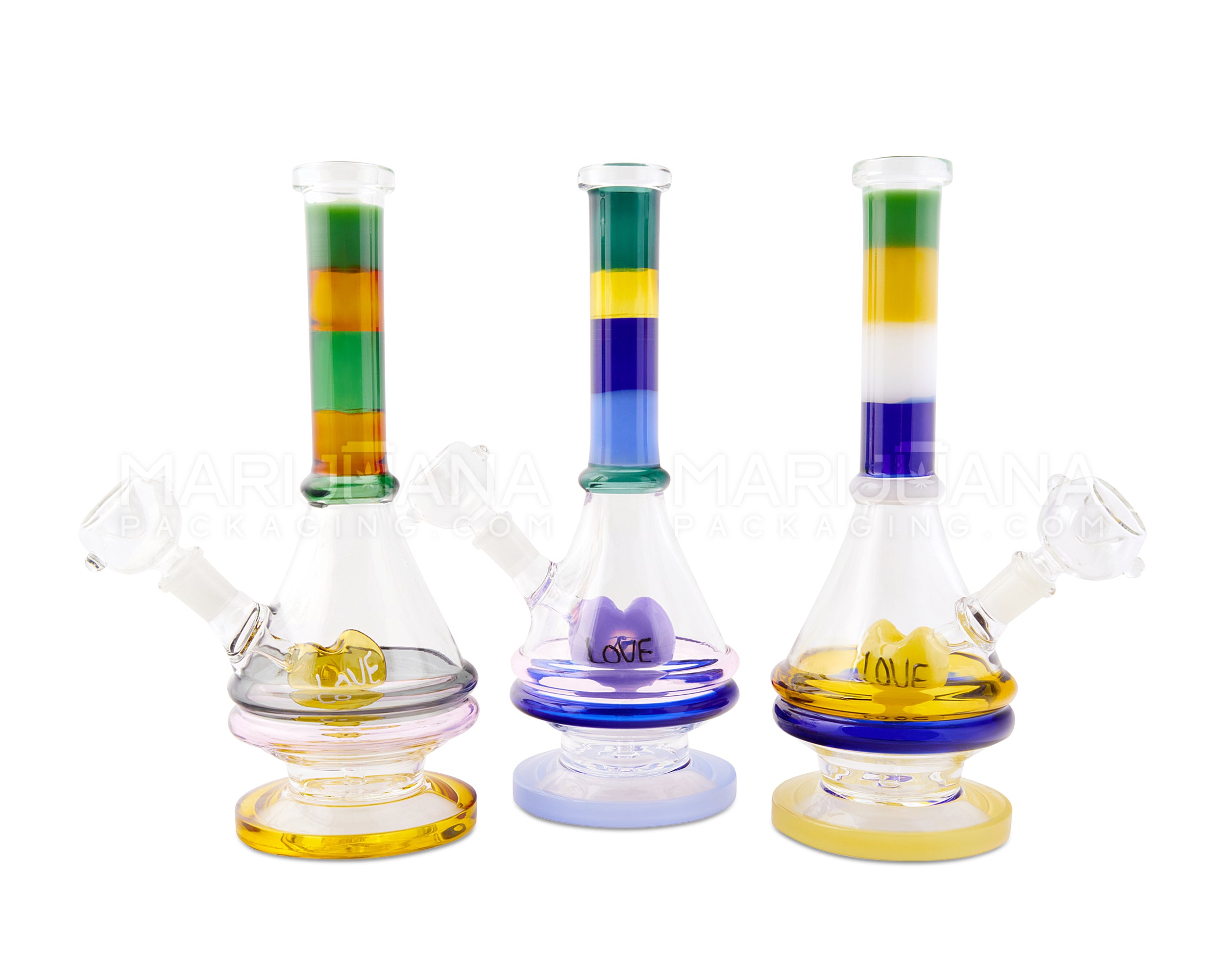 Straight Neck Vase Heart Percolator Glass Straight Water Pipe w/ Thick Base | 10in Tall - 14mm Bowl - Assorted