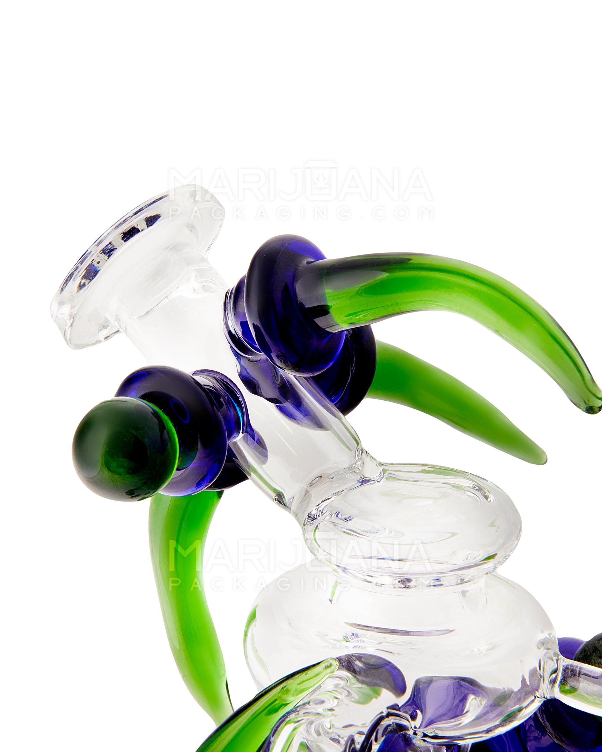 USA Glass | Bent Neck Claw Design Recycler Water Pipe | 7in Tall - 14mm Bowl - Blue Green - 3