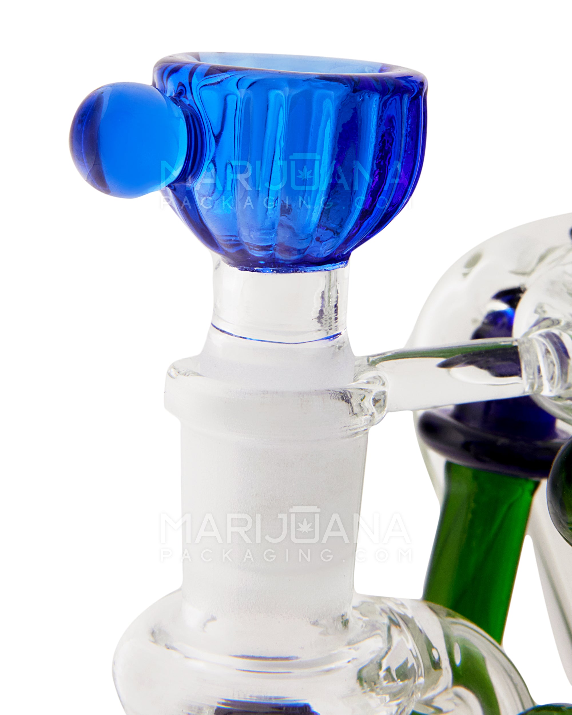 USA Glass | Bent Neck Claw Design Recycler Water Pipe | 7in Tall - 14mm Bowl - Blue Green - 6