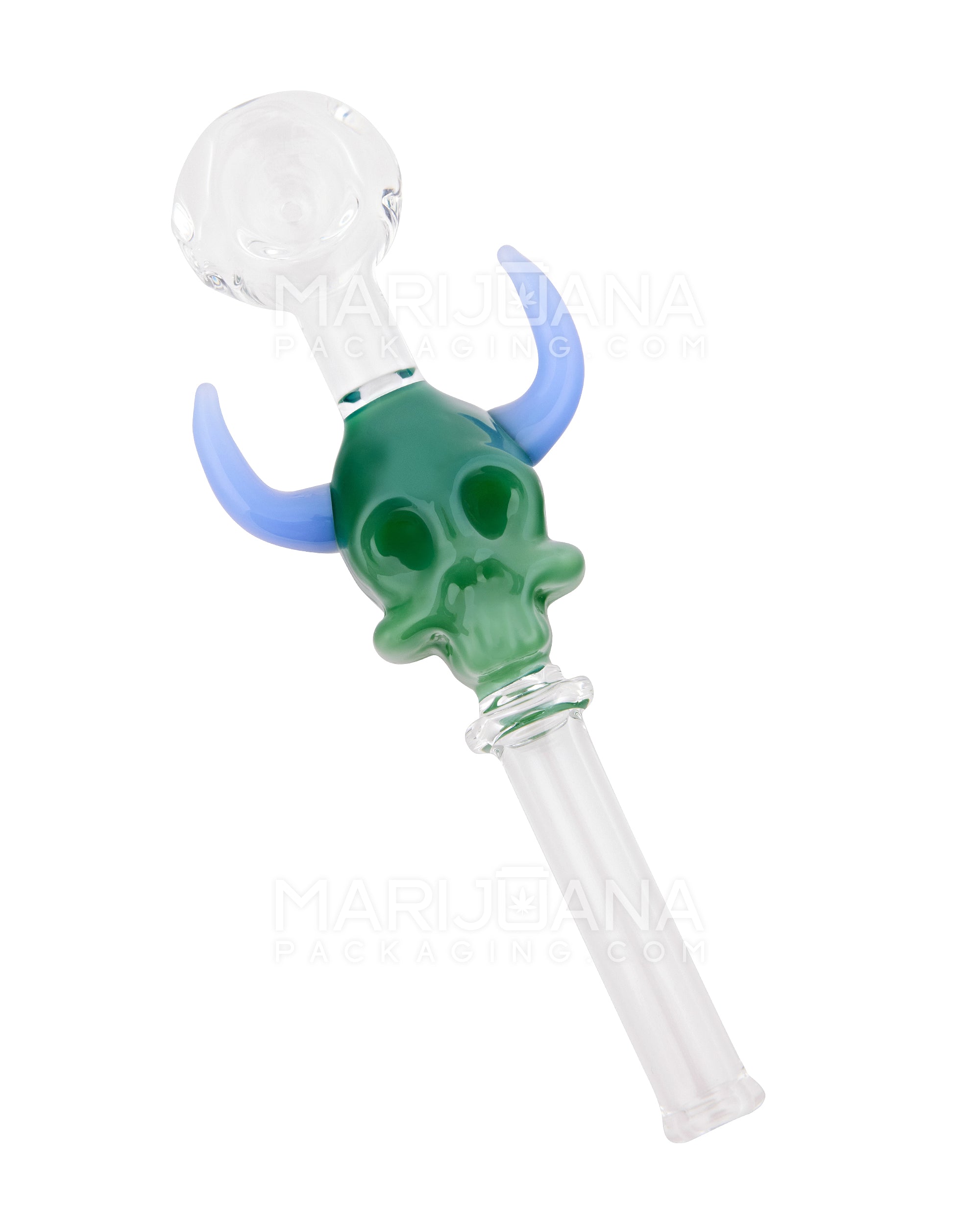 Skull Face Horns Spoon Hand Pipe | 6in Long - Glass - Assorted