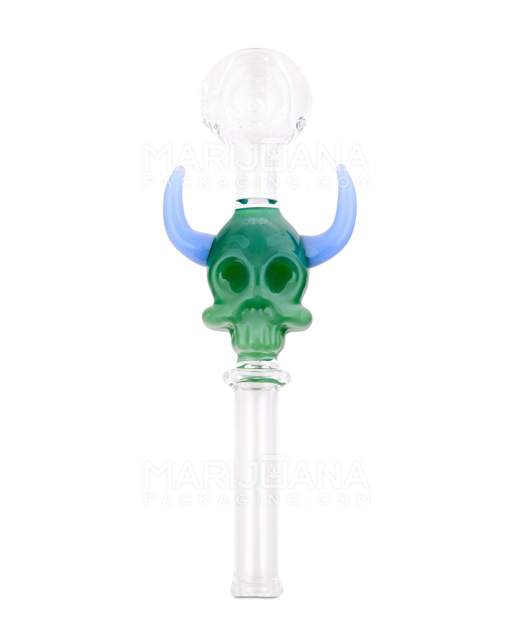Skull Face Horns Spoon Hand Pipe | 6in Long - Glass - Assorted