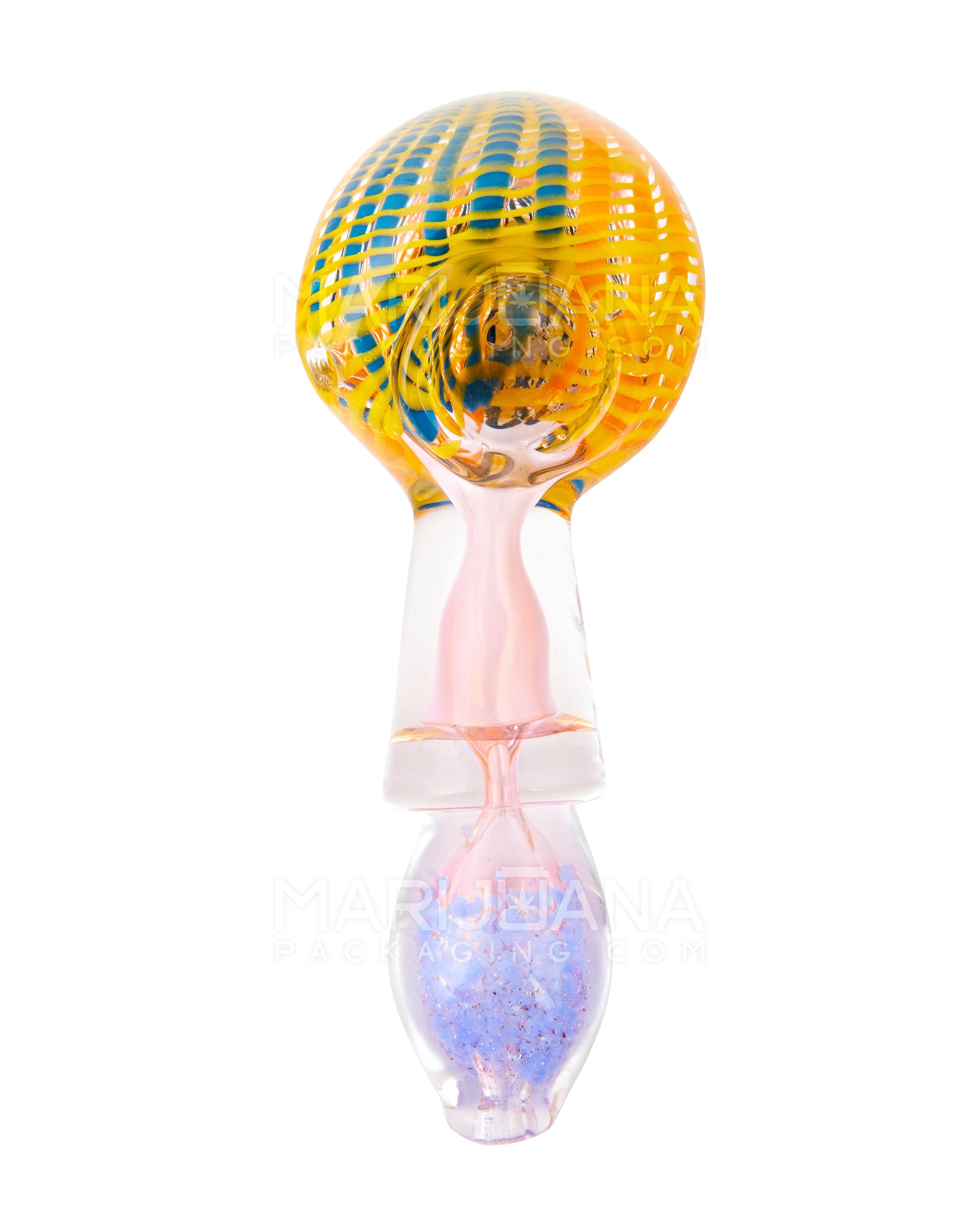 Frit & Ribboned Bulged Spoon Hand Pipe | 5in Long - Glass - Assorted