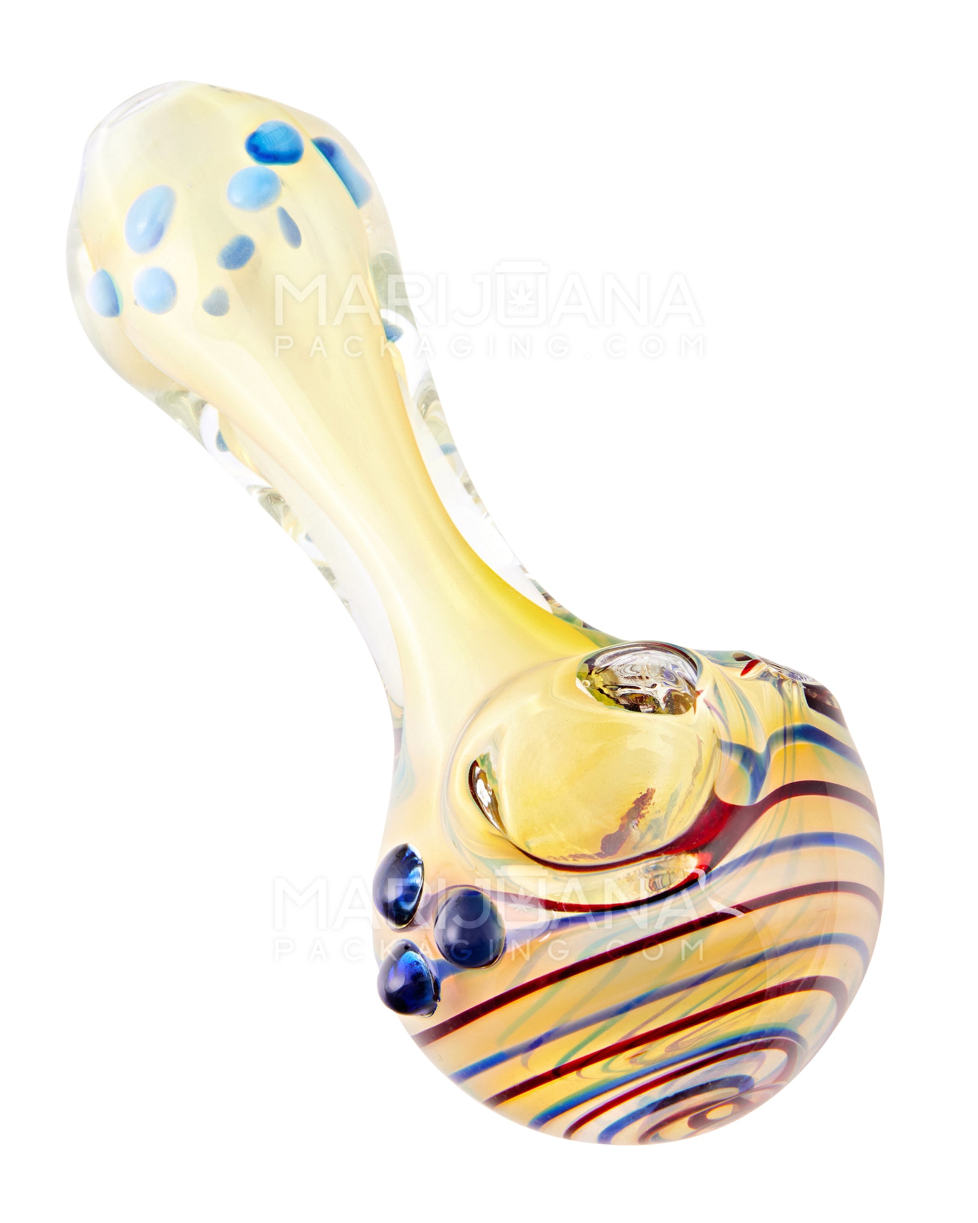 Spiral & Fumed Spoon Hand Pipe w/ Multiple Dots | 4.5in Long - Glass - Assorted
