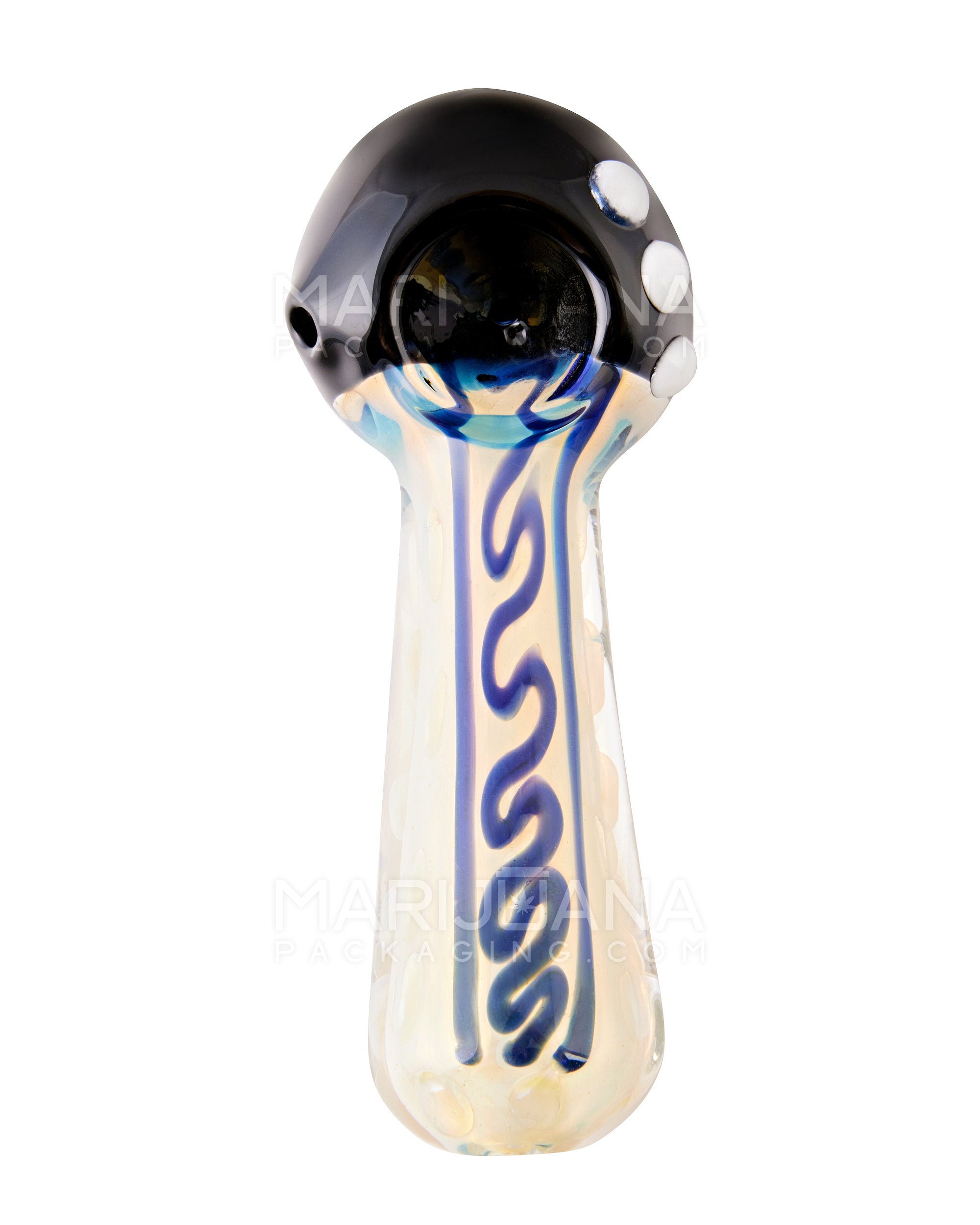 Swirl & Fumed Spoon Hand Pipe w/ Black Accents | 4.5in Long - Glass - Assorted