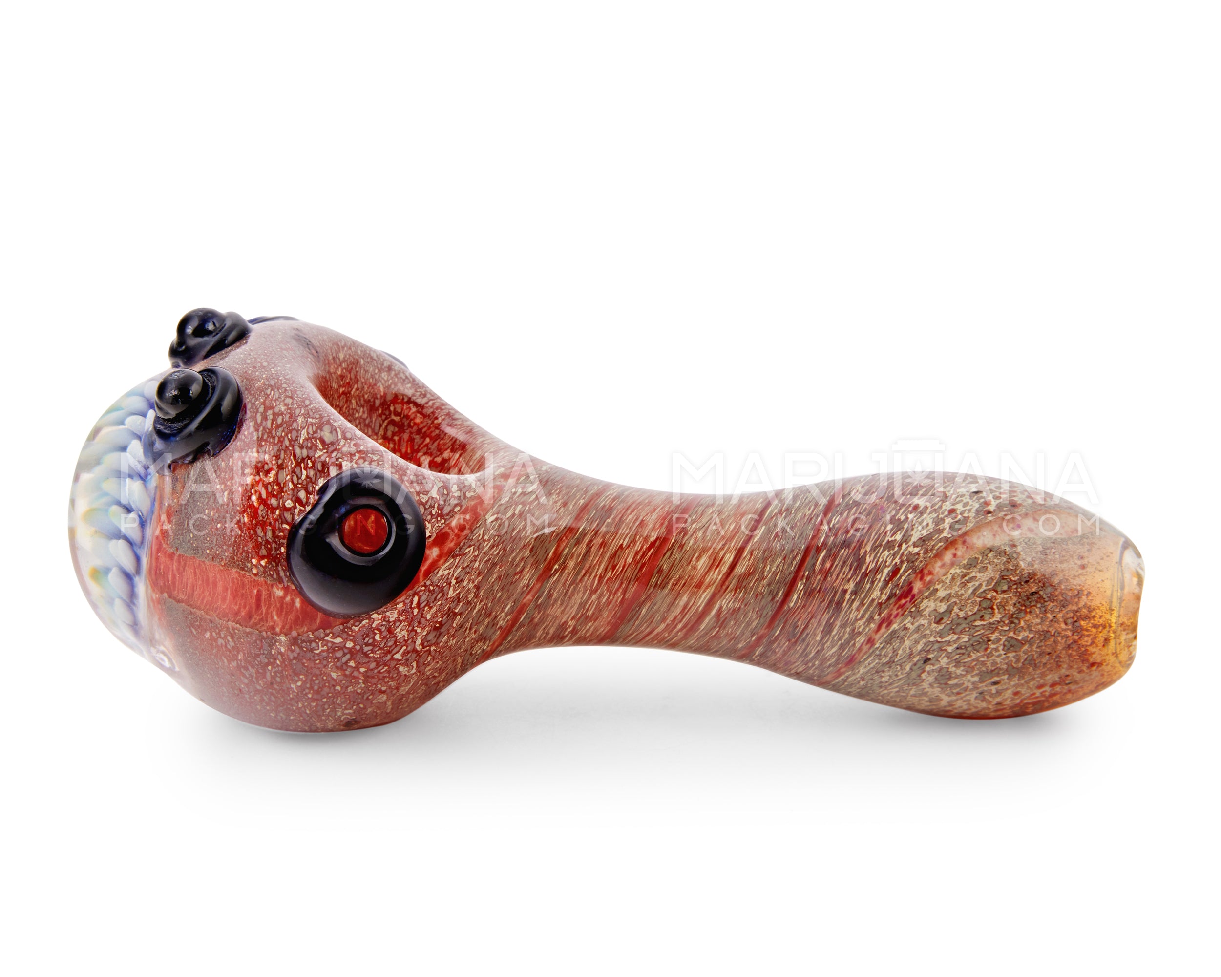 Frit & Fumed Spoon Hand Pipe w/ Flower Implosion | 4.5in Long - Glass - Assorted