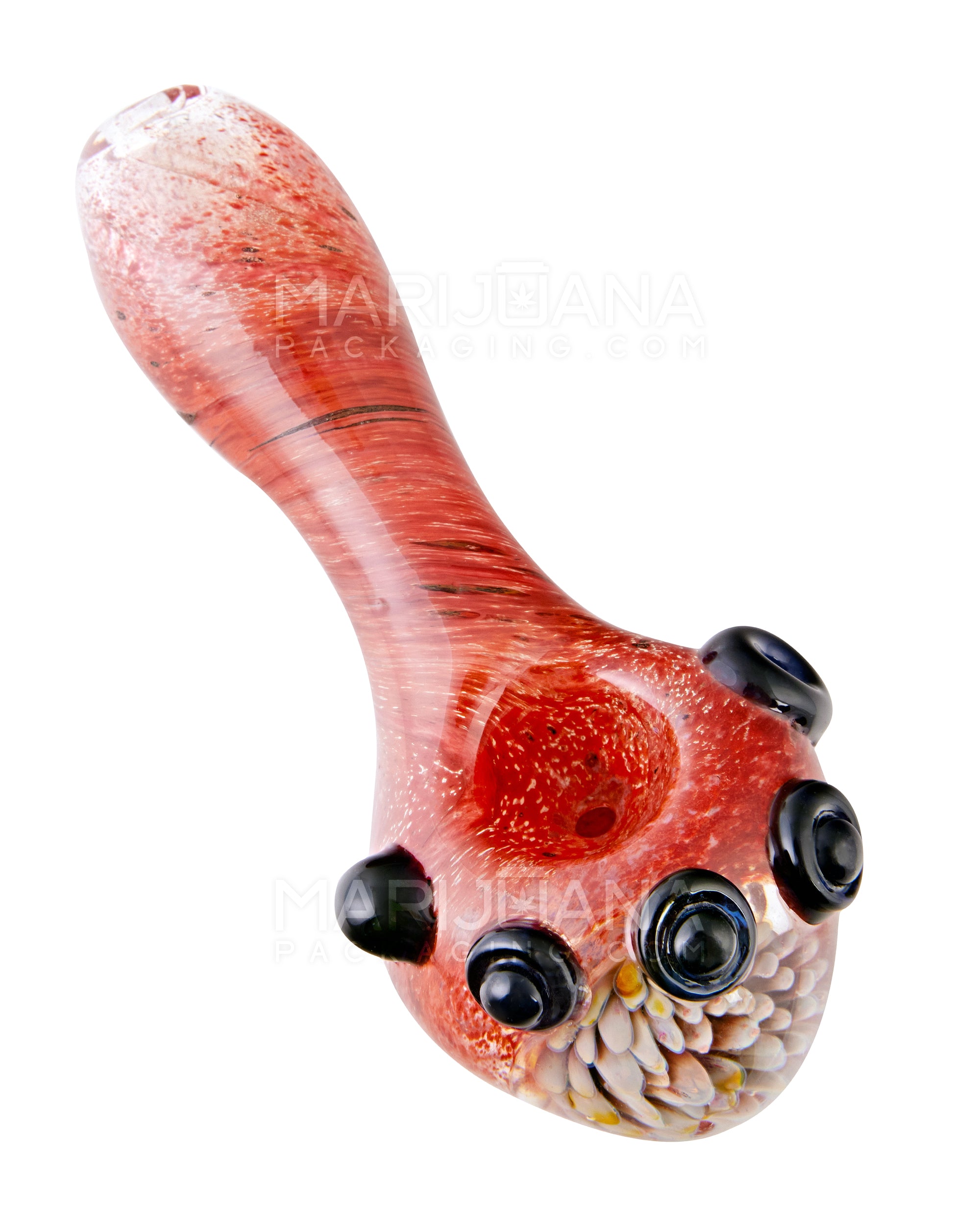 Frit & Fumed Spoon Hand Pipe w/ Flower Implosion | 4.5in Long - Glass - Assorted