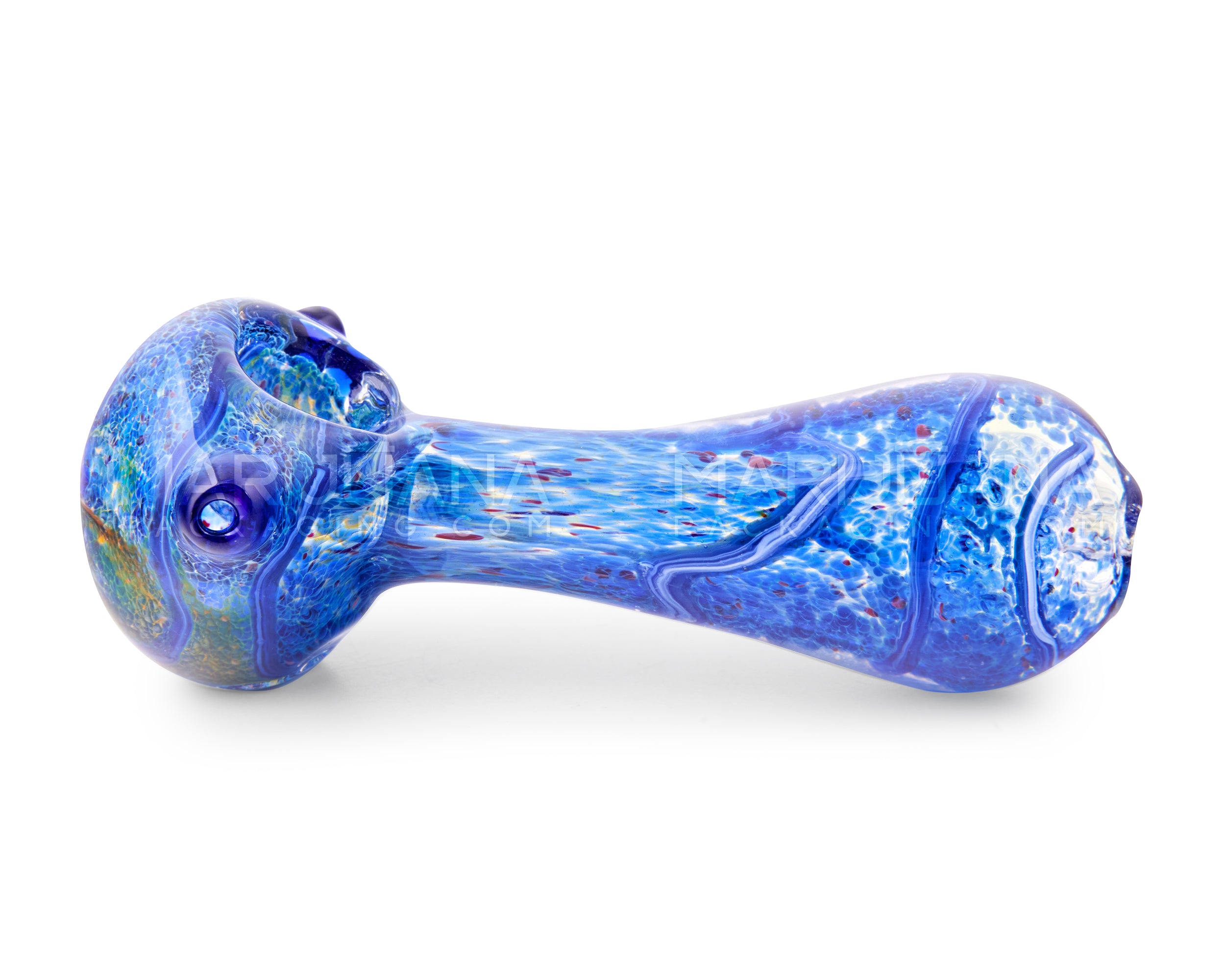 Frit & Fumed Spiral Spoon Hand Pipe w/ Triple Knockers | 4.5in Long - Glass - Assorted - 4