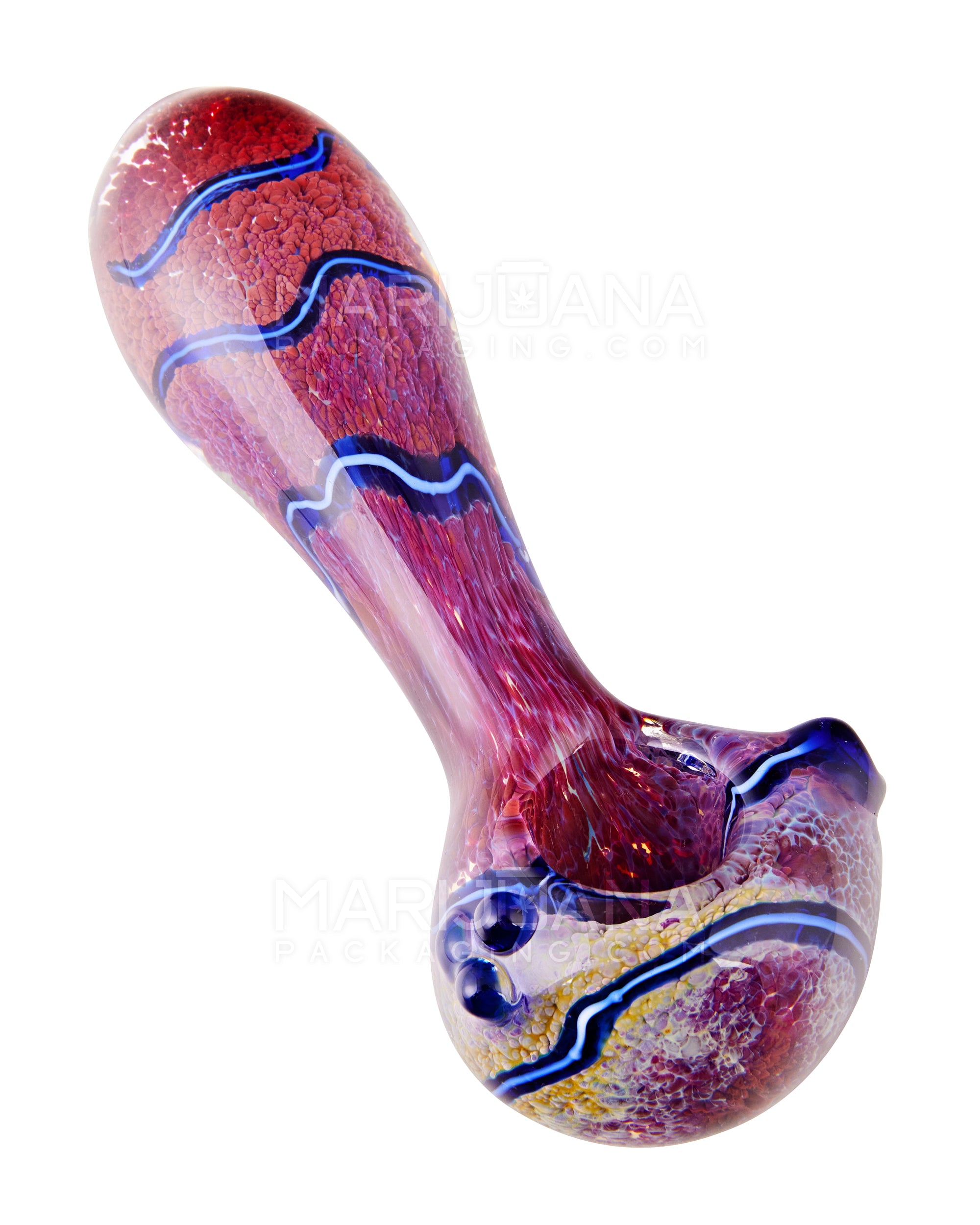 Frit & Fumed Spiral Spoon Hand Pipe w/ Triple Knockers | 4.5in Long - Glass - Assorted - 6