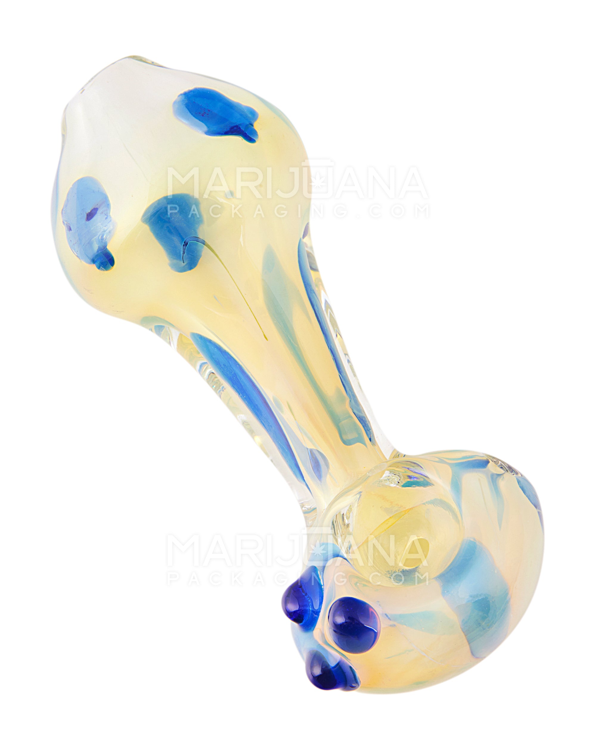 Speckled & Gold Fumed Spoon Hand Pipe w/ Triple Knockers | 4in Long - Glass - Assorted
