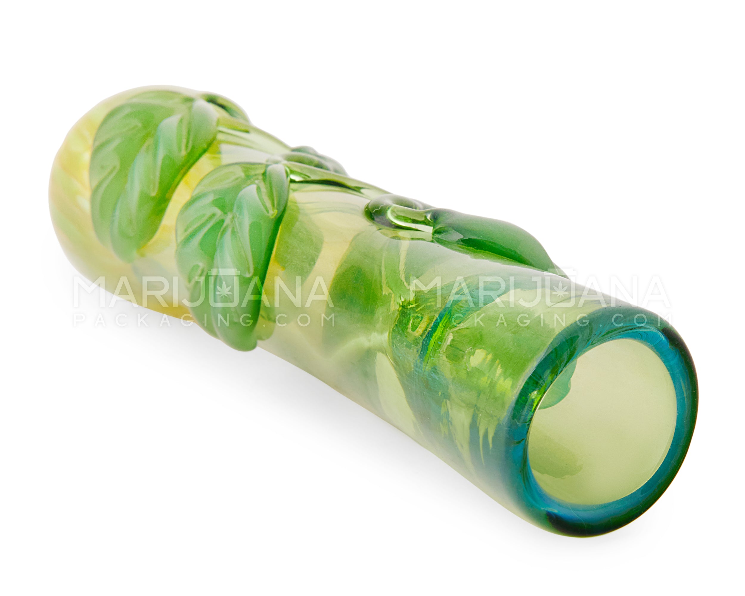 Fumed Leaf Design Chillum Hand Pipe | 3.5in Long - Glass - Assorted