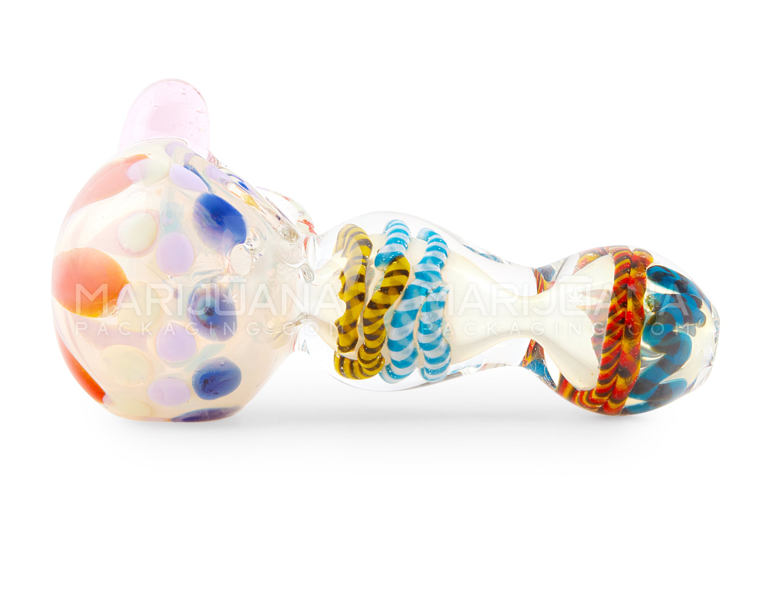 Ribboned & Fumed Spotted Hand Pipe w/ Single Knocker | 4.75in Long - Glass - Assorted - 3