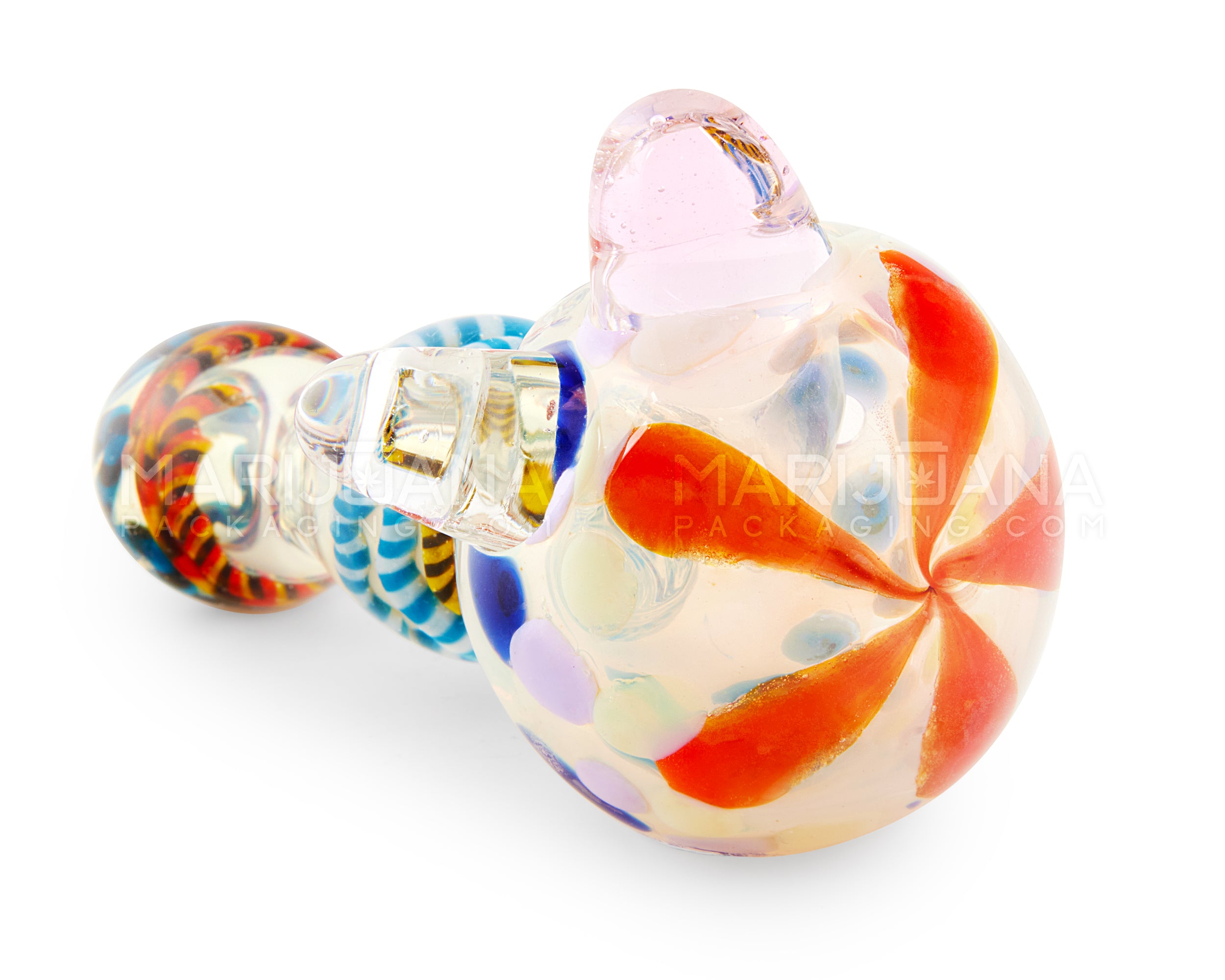 Ribboned & Fumed Spotted Hand Pipe w/ Single Knocker | 4.75in Long - Glass - Assorted - 4