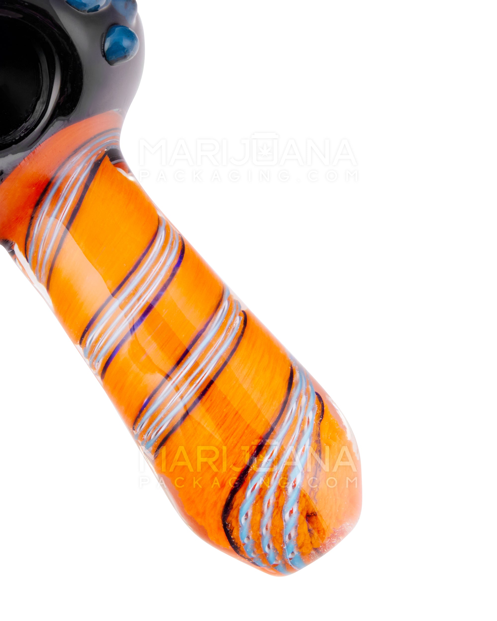 Frit Swirl Honeycomb Bowl Hand Pipe w/ Triple Mini Knockers | 4.25in Long - Glass - Assorted