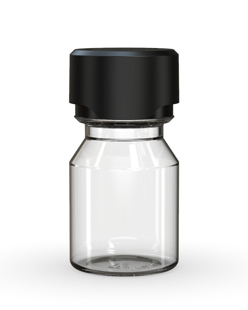 CHUBBY GORILLA Child Resistant Stubby Aviator Shot Bottles Clear | 30mL - w/ Black Lid | Sample