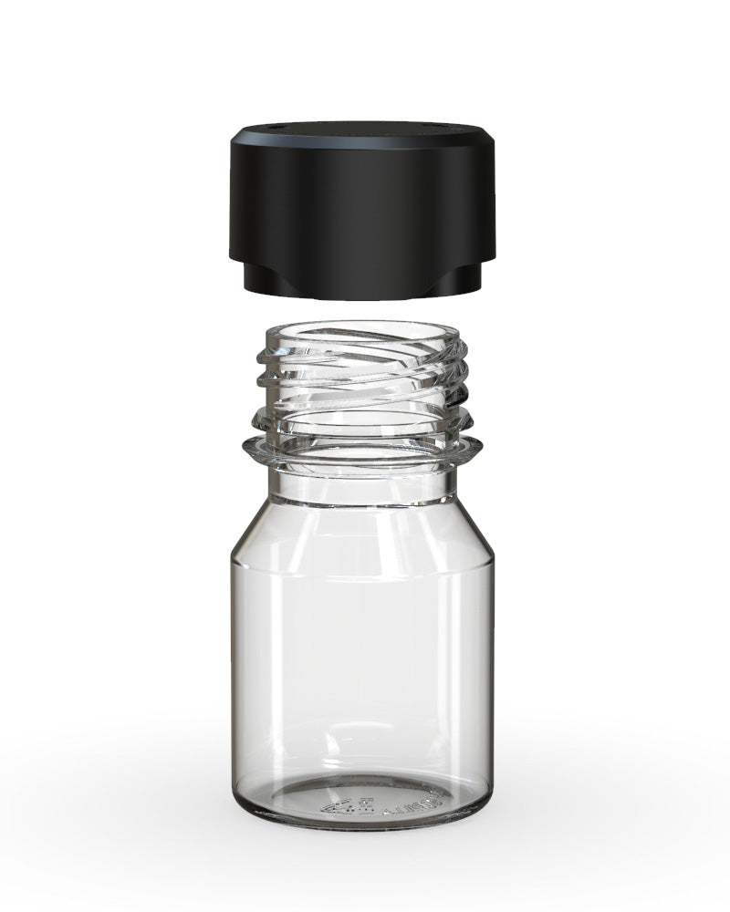 CHUBBY GORILLA | Child Resistant Stubby Aviator Shot Bottles Clear | 30mL - w/ Black Lid - 800 Count