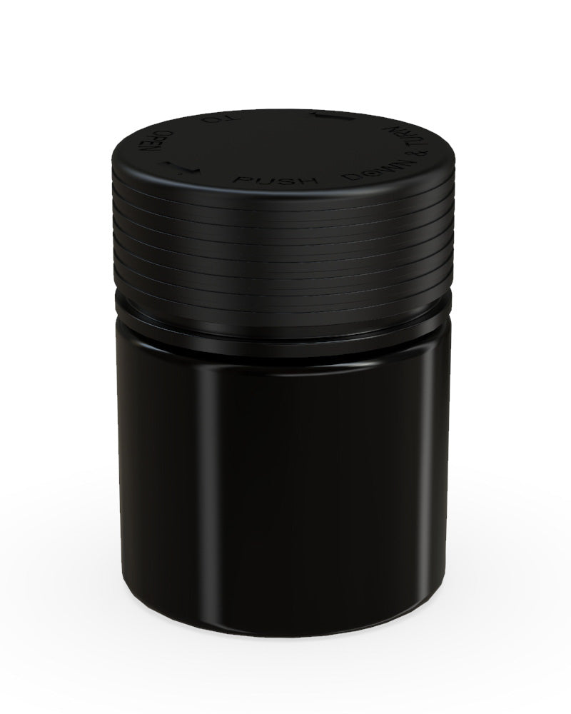 CHUBBY GORILLA | Child Resistant Black Plastic Thick Wall Spiral Jar w/ Black Cap | 55mm - 2oz - 150 Count