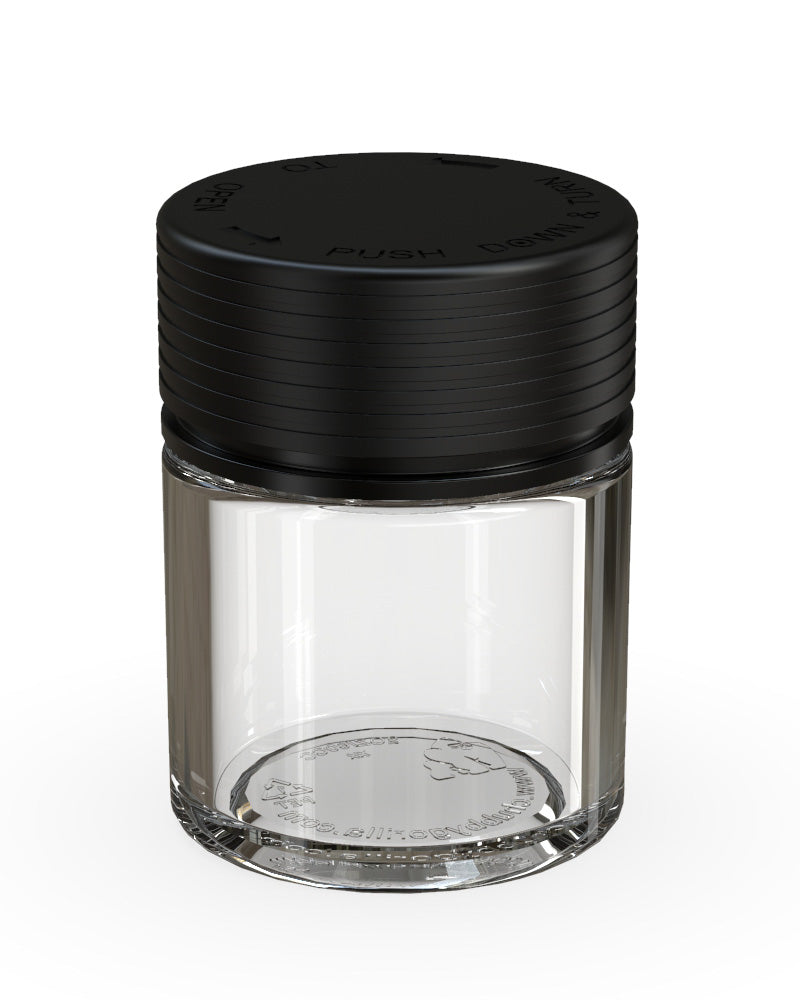 CHUBBY GORILLA | Child Resistant Clear Plastic Thick Wall Spiral Jar w/ Black Cap | 55mm - 2oz - 150 Count