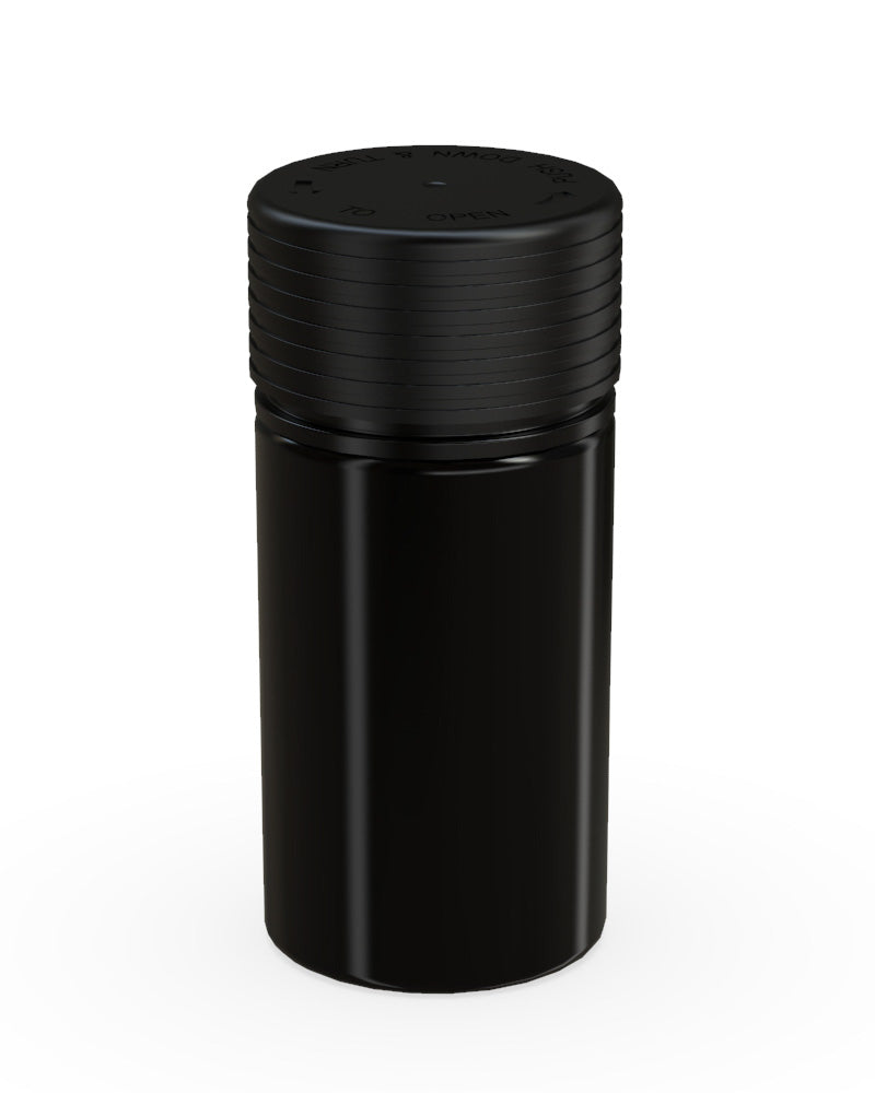 CHUBBY GORILLA | Child Resistant Black Plastic Mini Spiral Jar w/ Black Cap | 55mm - 1oz - 200 Count